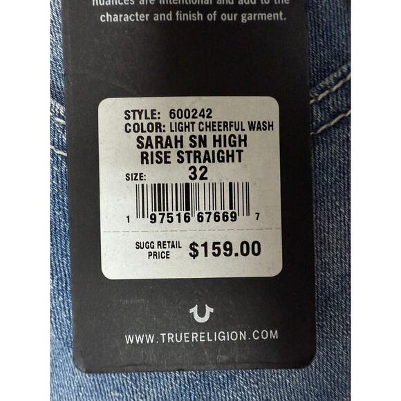 True Religion NWT 32x34 Sarah High Rise Straight Jeans - Picture 2 of 6